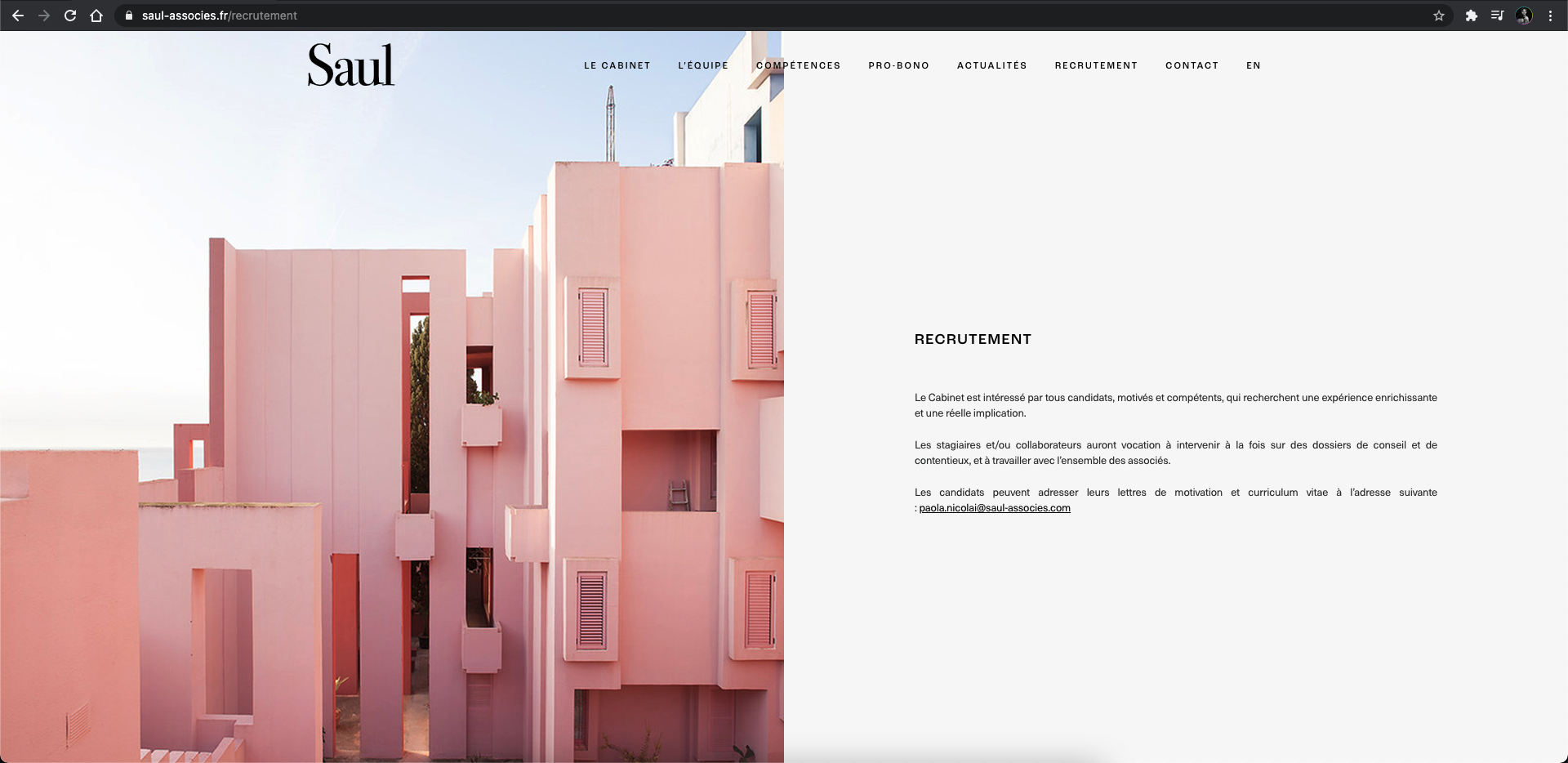 page "recrutement" de Saul Associés